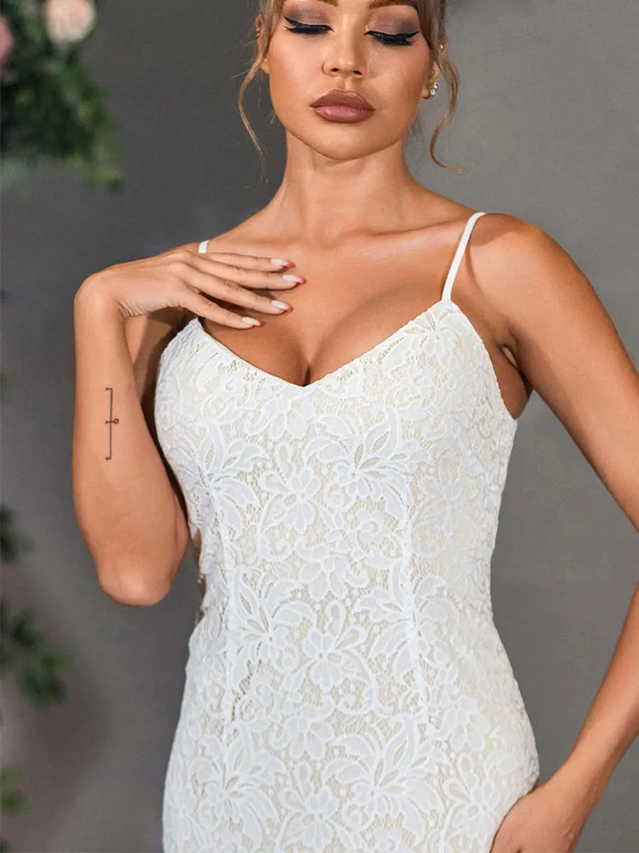 2025 Mermaid Slip Wedding Dress With Lace Overlay