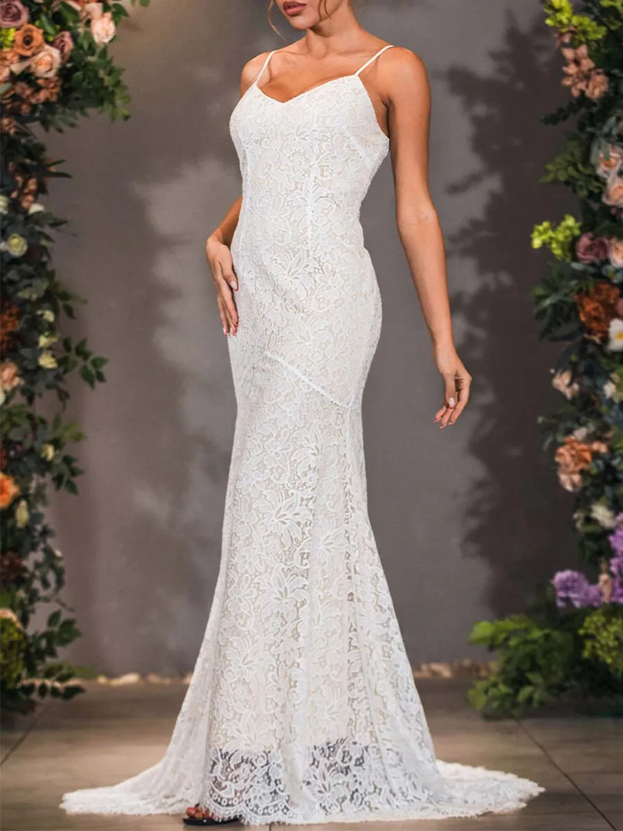 2025 Mermaid Slip Wedding Dress With Lace Overlay