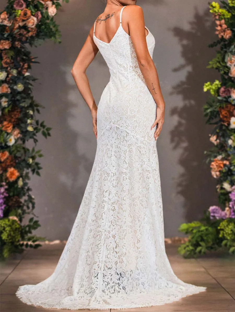 2025 Mermaid Slip Wedding Dress With Lace Overlay