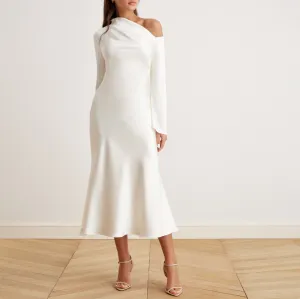 Bare Shoulder Satin Midi Dress