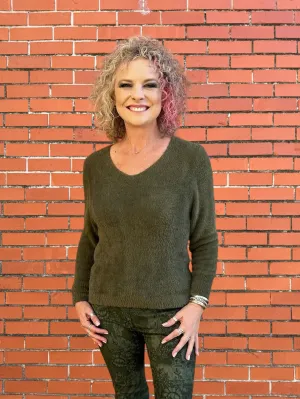 *FINAL SALE* Super Soft V Neck Fuzzy Pullover Sweater - Multiple Colors