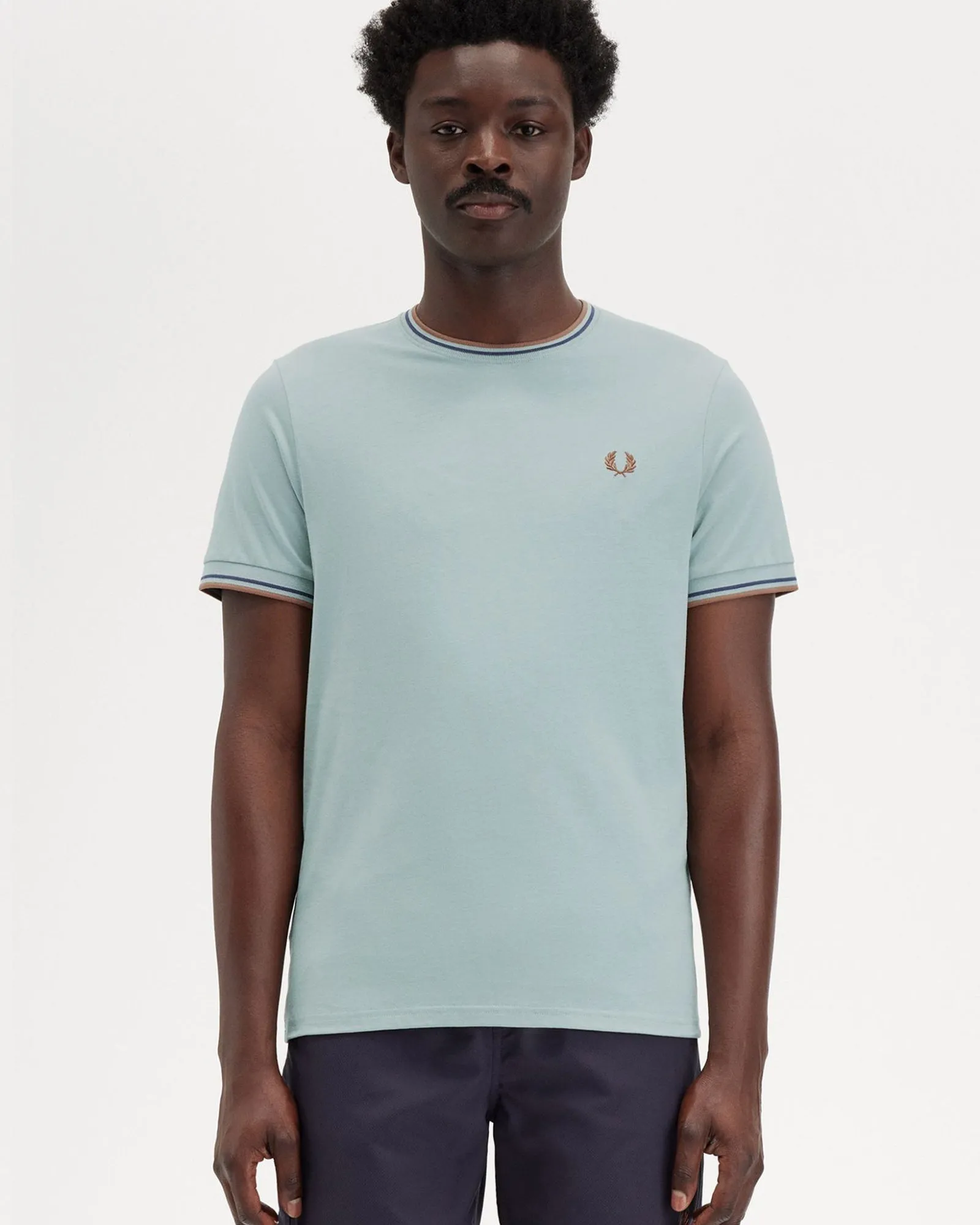 Fred Perry Twin Tipped T Shirt - Silver Blue / Tennis Blue / Cinnamon