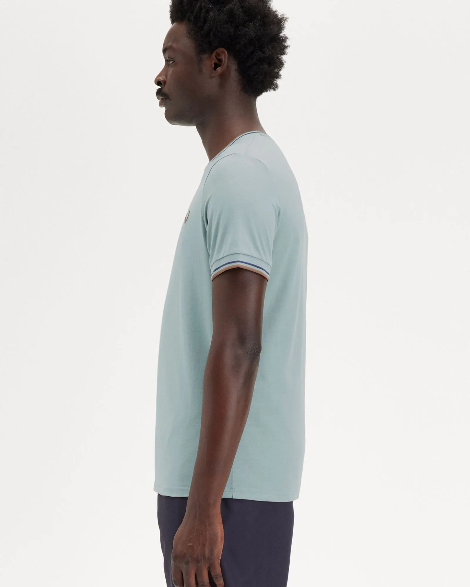 Fred Perry Twin Tipped T Shirt - Silver Blue / Tennis Blue / Cinnamon