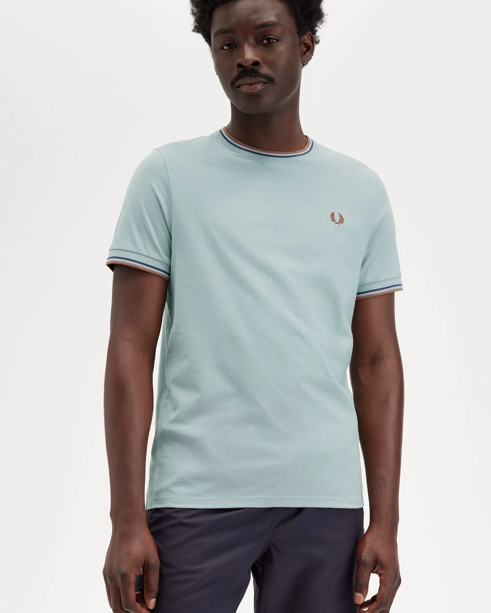 Fred Perry Twin Tipped T Shirt - Silver Blue / Tennis Blue / Cinnamon