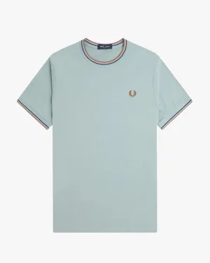 Fred Perry Twin Tipped T Shirt - Silver Blue / Tennis Blue / Cinnamon