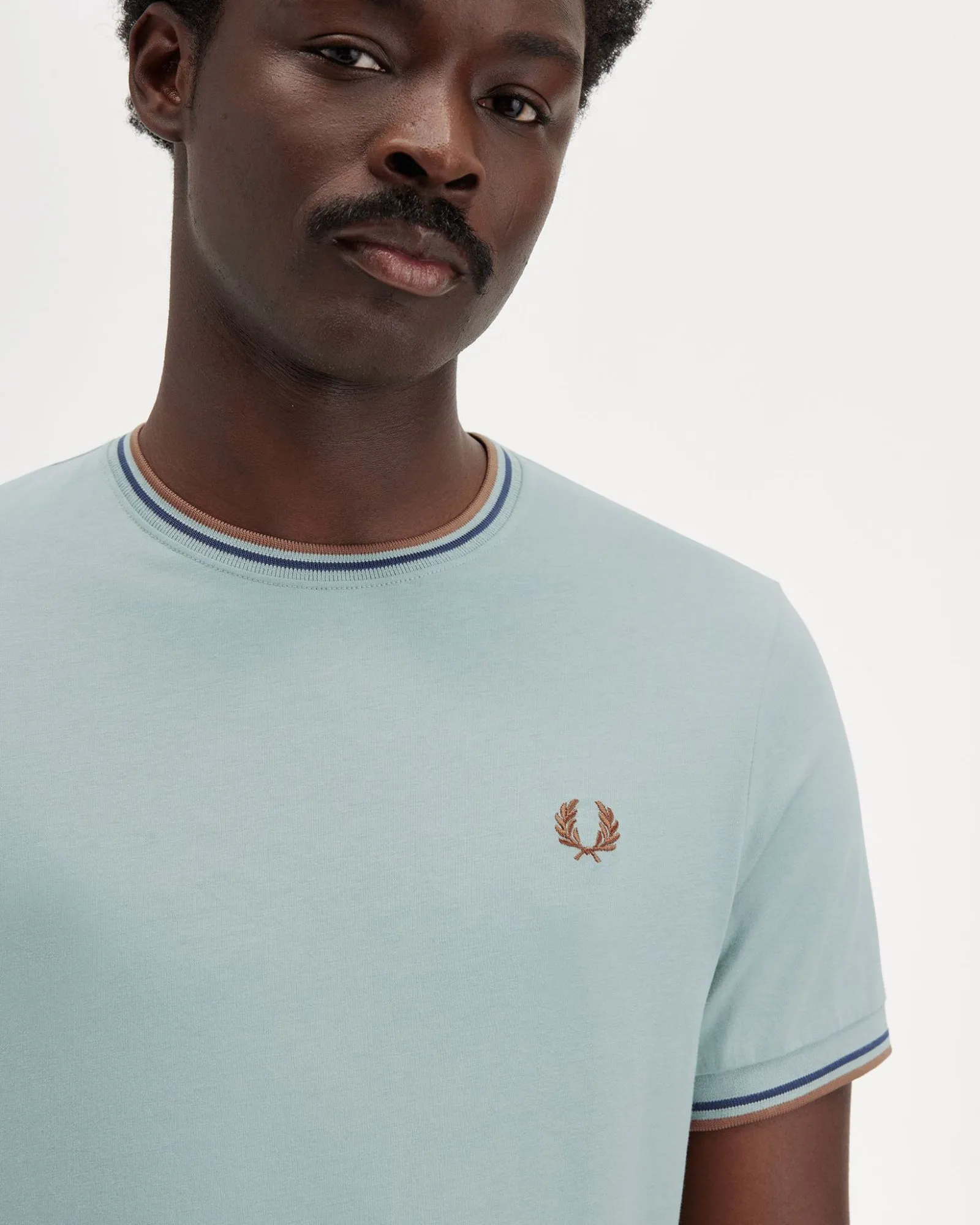 Fred Perry Twin Tipped T Shirt - Silver Blue / Tennis Blue / Cinnamon