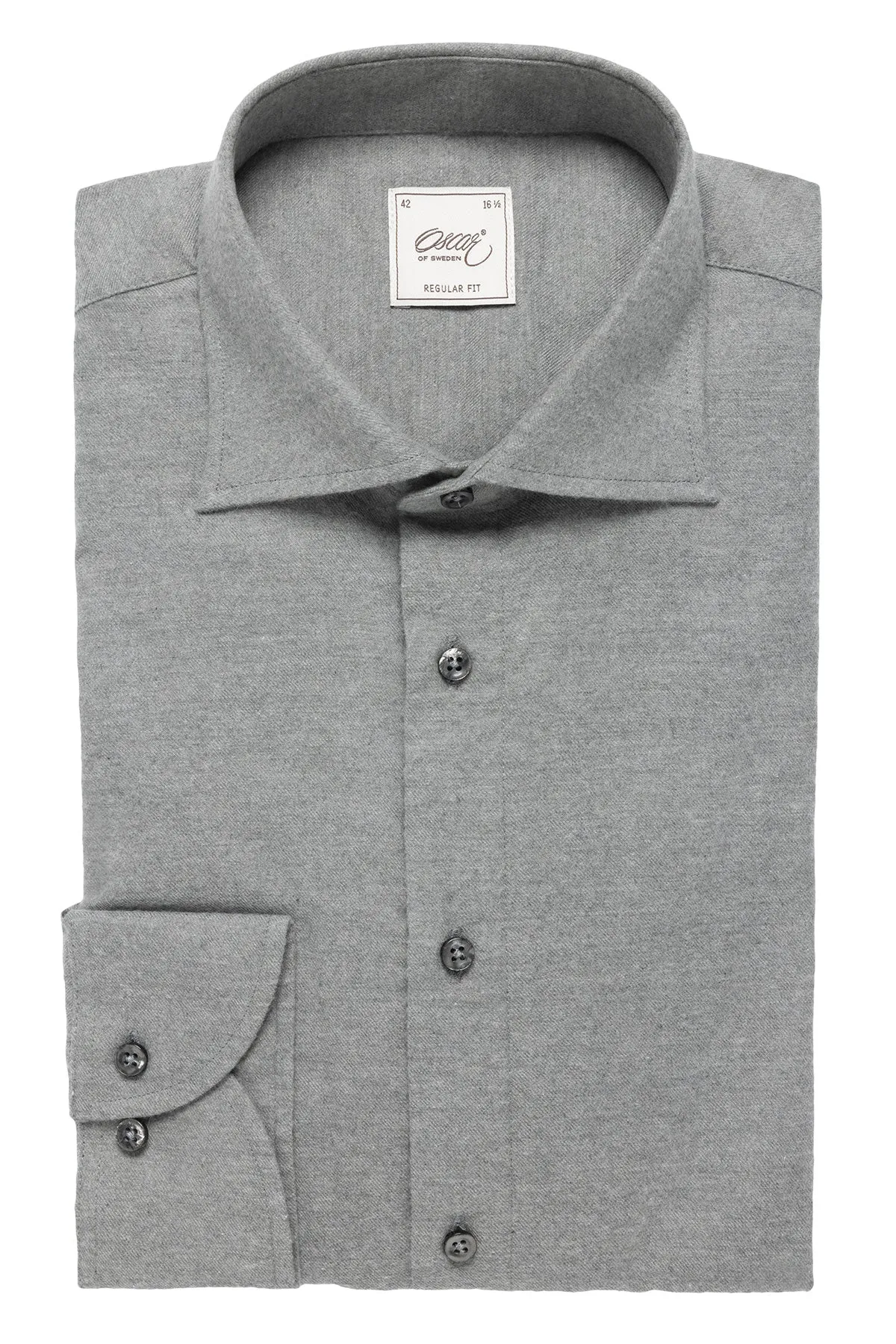 Grey cotton cashmere flannel regular fit shirt