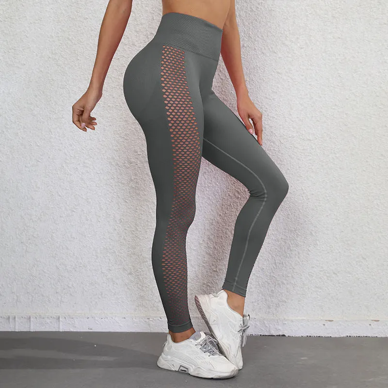 Hollow Yoga Pants Peach Butt Leggings Sports Pants Women's High Waist Belly Shaping