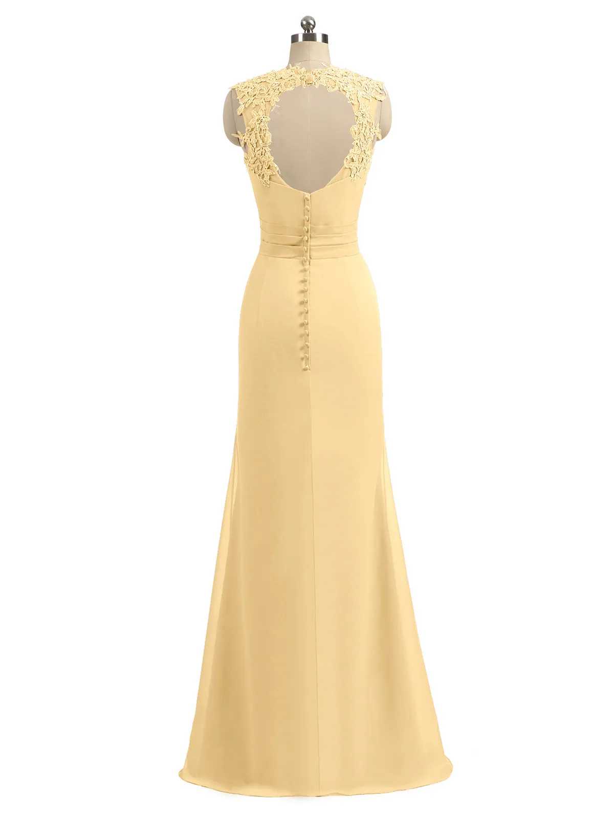 Lace Appliqued Strap Sheath Open Back Dress Gold