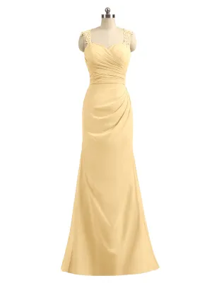 Lace Appliqued Strap Sheath Open Back Dress Gold
