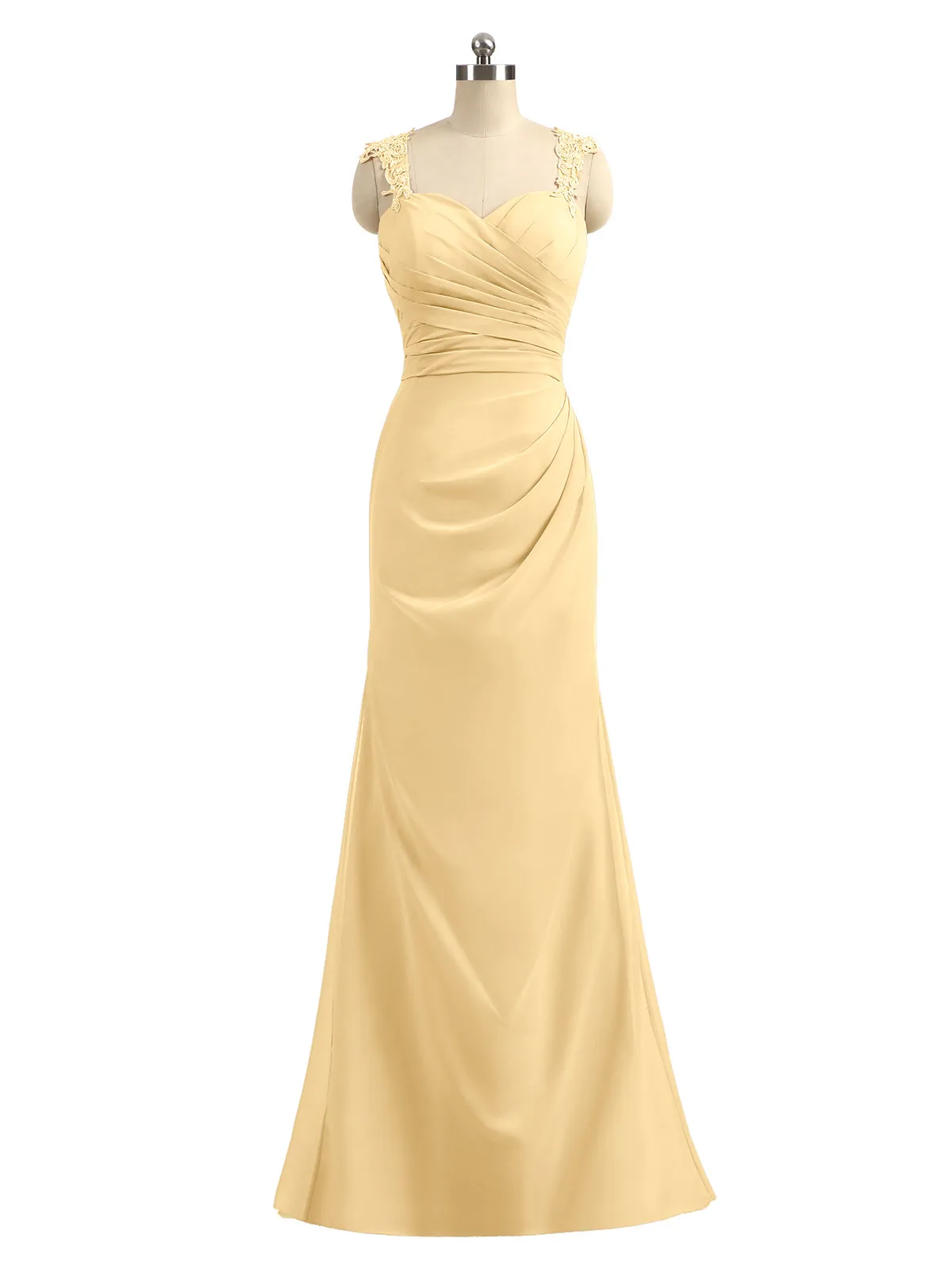 Lace Appliqued Strap Sheath Open Back Dress Gold