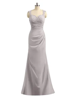 Lace Appliqued Strap Sheath Open Back Dress Silver