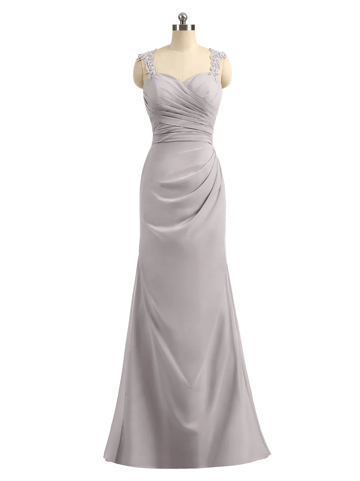 Lace Appliqued Strap Sheath Open Back Dress Silver