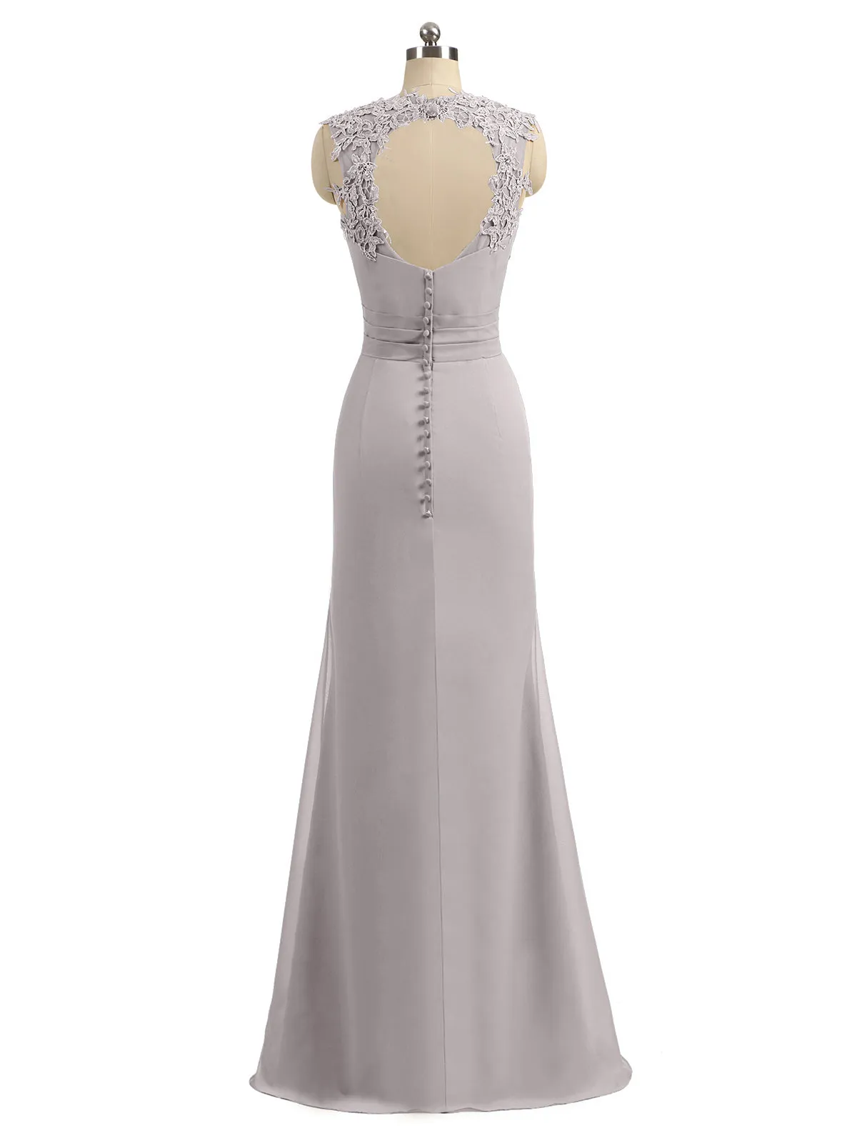 Lace Appliqued Strap Sheath Open Back Dress Silver