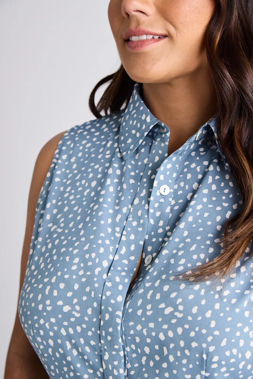 Lilli - Dress - Knee-Length - Blue & White - Silk
