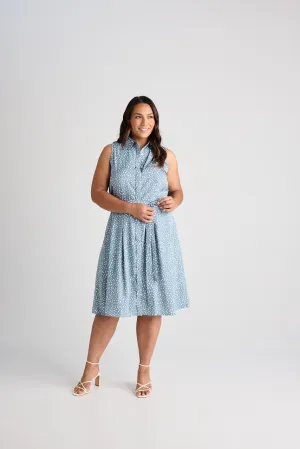 Lilli - Dress - Knee-Length - Blue & White - Silk
