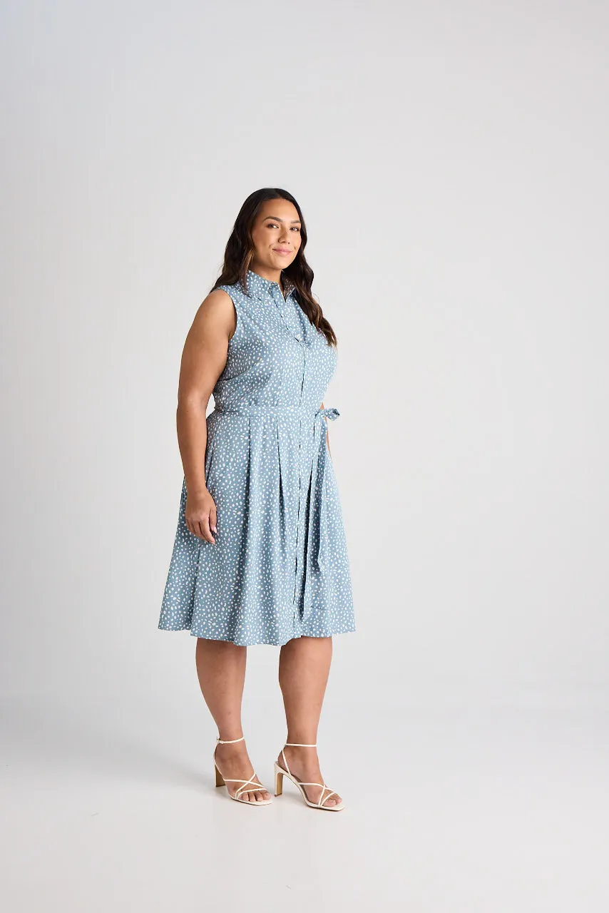 Lilli - Dress - Knee-Length - Blue & White - Silk