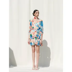 Mandira Wirk Multi-Color Printed Chiffon Dress With Slip (Set Of 2)