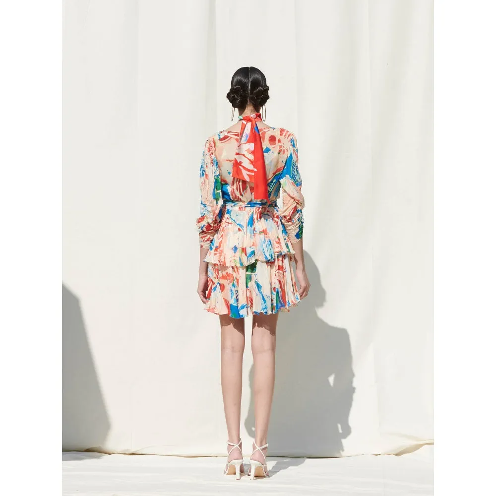 Mandira Wirk Multi-Color Printed Chiffon Dress With Slip (Set Of 2)
