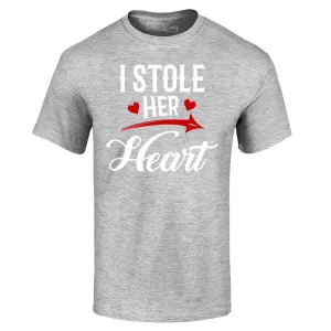 Men'S I Stole Her Heart Couples Matching Valentine Graphic T-Shirt Small Sports Grey