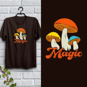 Mushrooms 70s Style Design T-Shirt Adult Unisex S-2X, 100% Cotton
