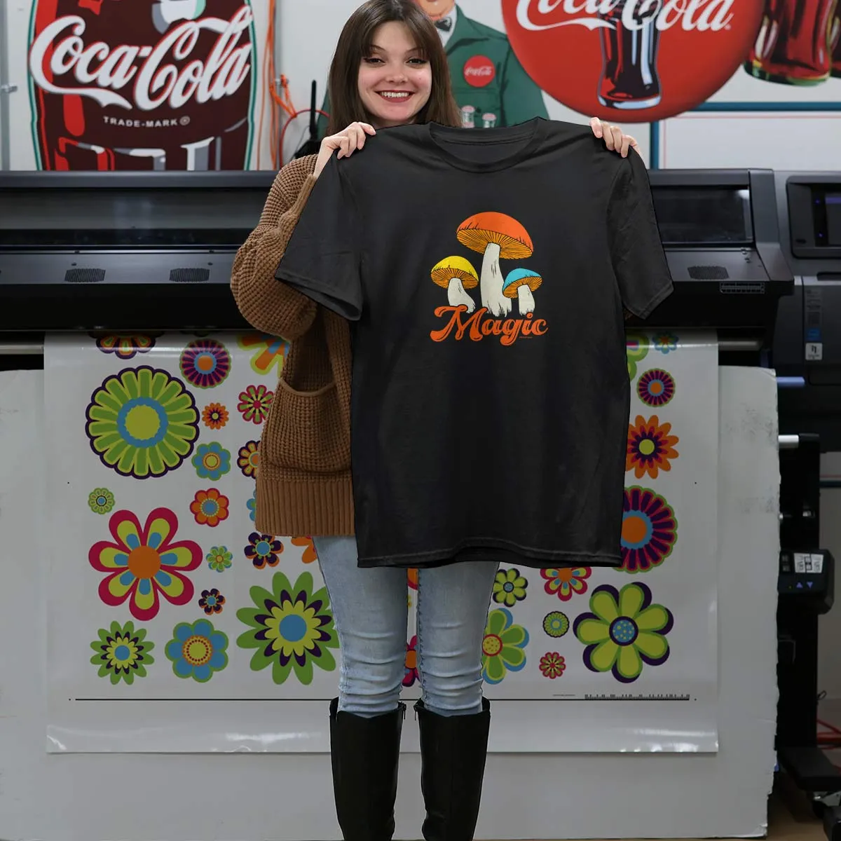 Mushrooms 70s Style Design T-Shirt Adult Unisex S-2X, 100% Cotton