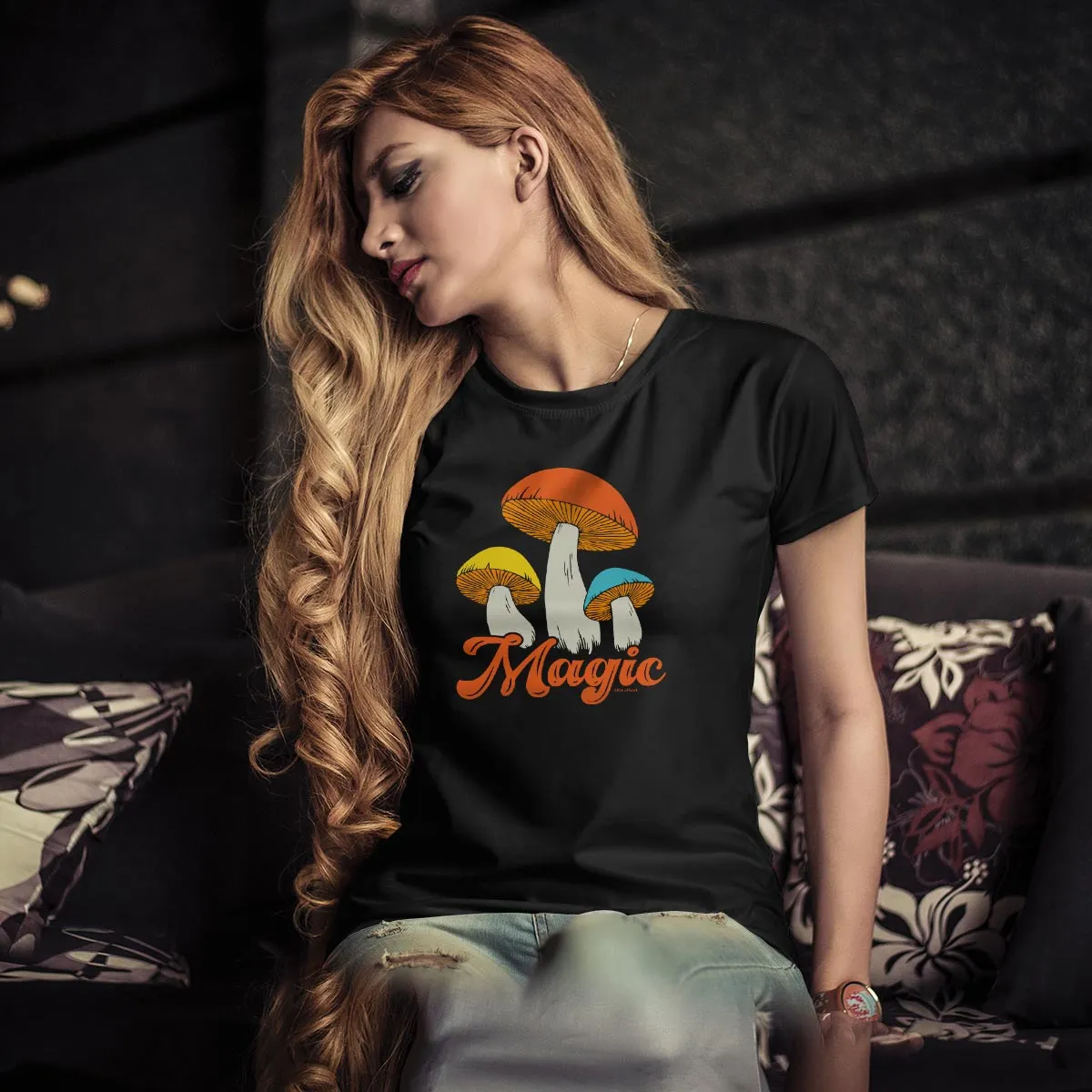 Mushrooms 70s Style Design T-Shirt Adult Unisex S-2X, 100% Cotton