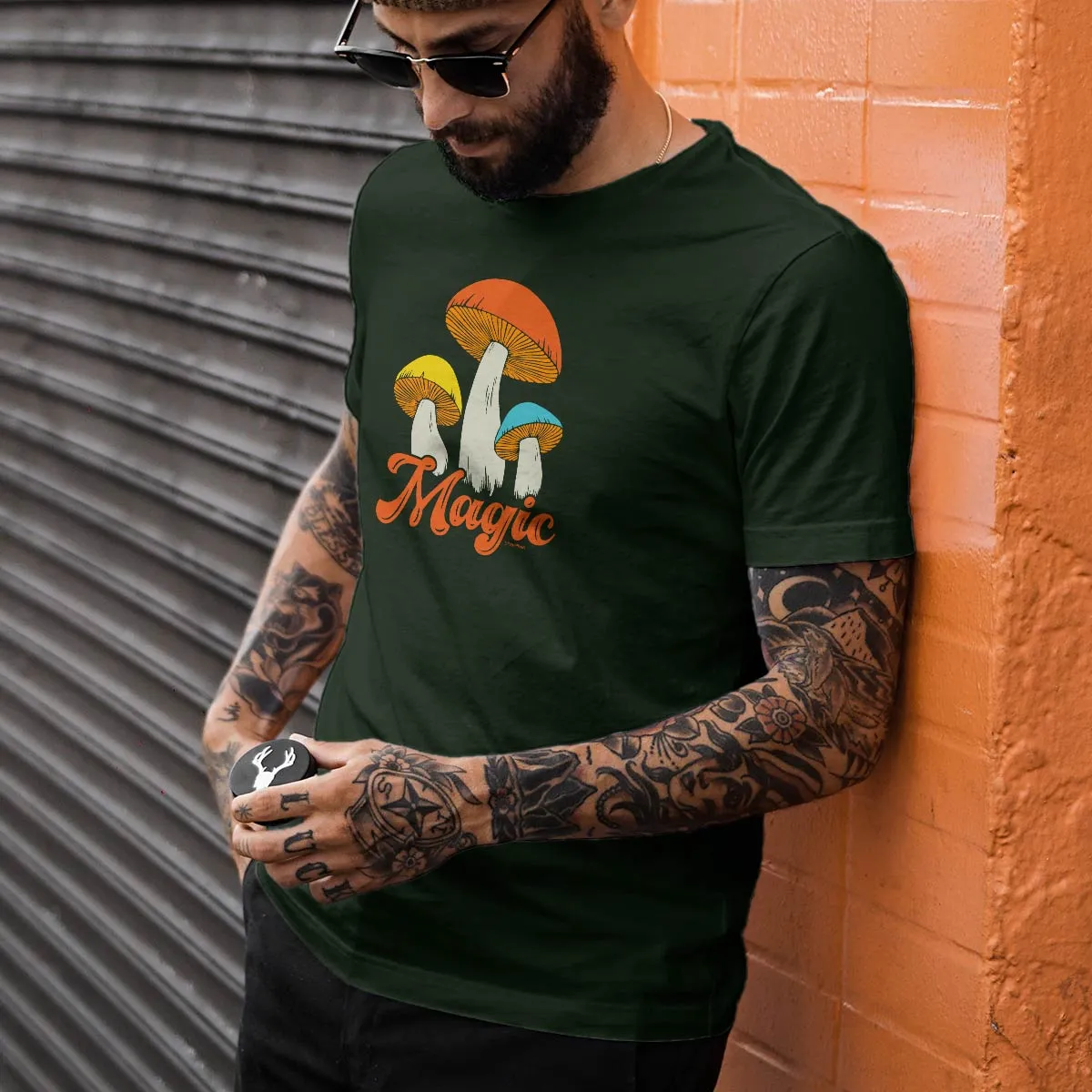 Mushrooms 70s Style Design T-Shirt Adult Unisex S-2X, 100% Cotton