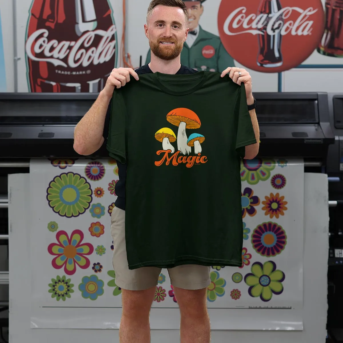 Mushrooms 70s Style Design T-Shirt Adult Unisex S-2X, 100% Cotton