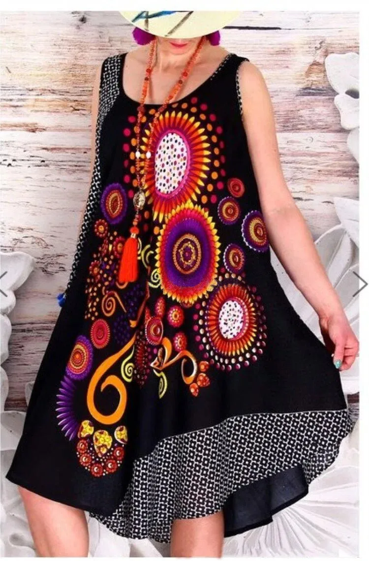 National-Inspired Vest Printed Dress for Women, Celebrating Cultural Elegance and Feminine Allure