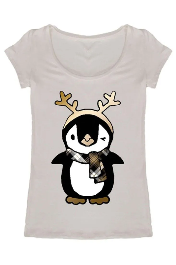 Penguin and Antler Christmas Holiday Graphic T-Shirt