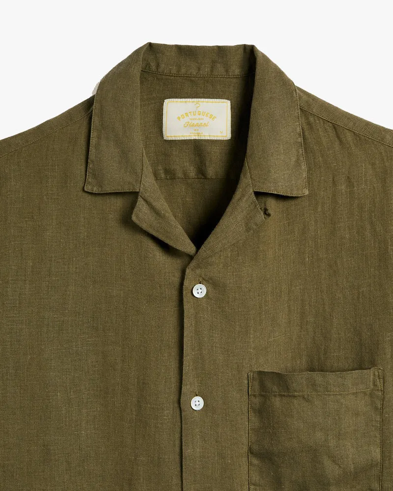 Portuguese Flannel Linen Camp Collar Shirt - Olive