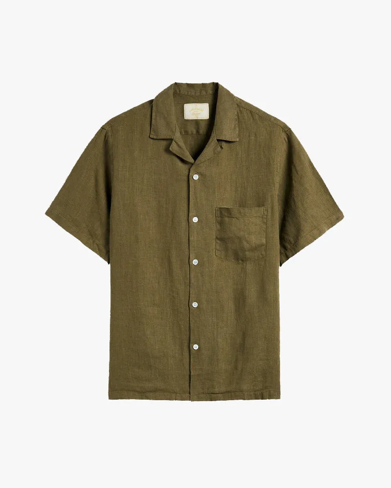 Portuguese Flannel Linen Camp Collar Shirt - Olive