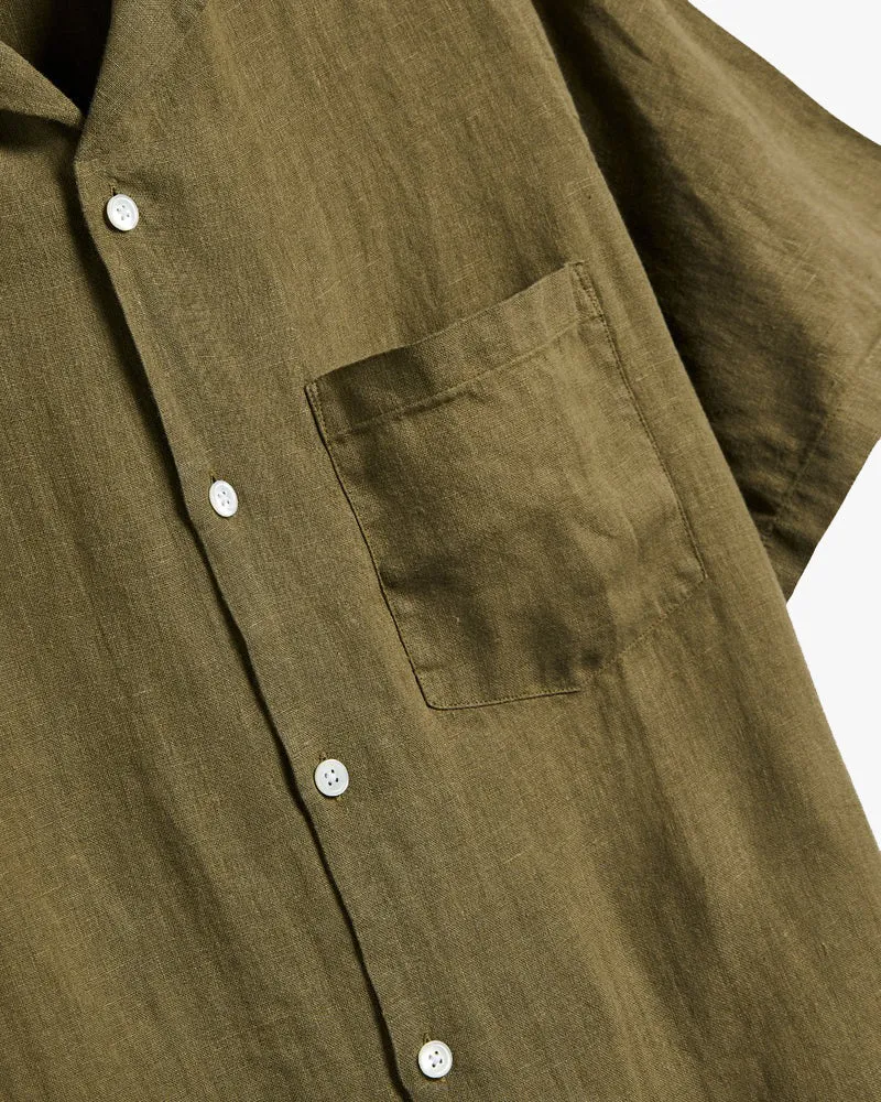 Portuguese Flannel Linen Camp Collar Shirt - Olive