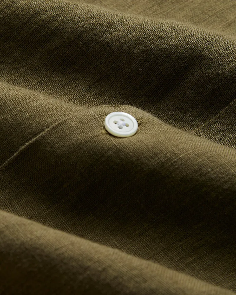 Portuguese Flannel Linen Camp Collar Shirt - Olive