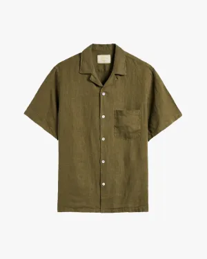 Portuguese Flannel Linen Camp Collar Shirt - Olive