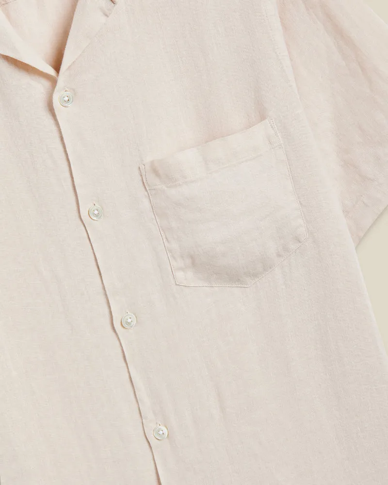 Portuguese Flannel Linen Camp Collar Shirt - Raw White