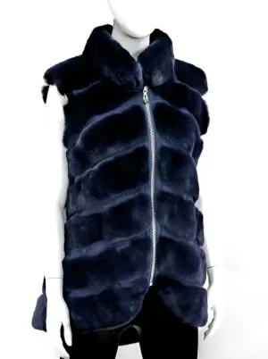 Rex Rabbit Fur Suede Vest [Navy-VTTO03]