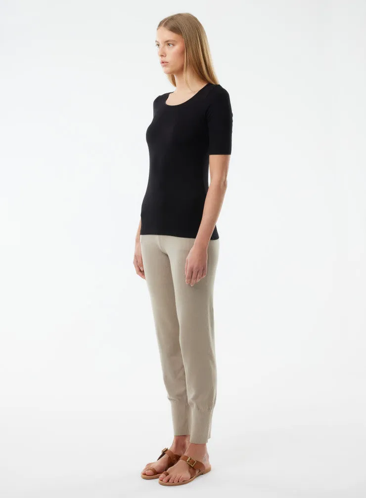 Soft Touch Elbow Sleeve Scoop Neck T-Shirt