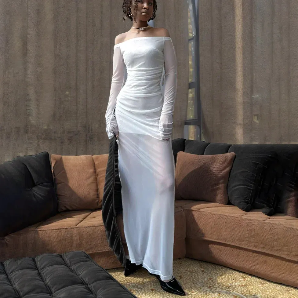 Sophisticated Sexy Sheer Slim Beachy Feminine Whimsical Maxi Dress
