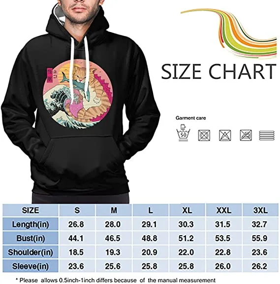 Unisex Funny Monster Cat catches Fish Graphic Casual Hooded Sweatshirts