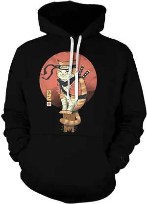 Unisex Funny Ninja Cat Graphic Casual Hooded Sweatshirts