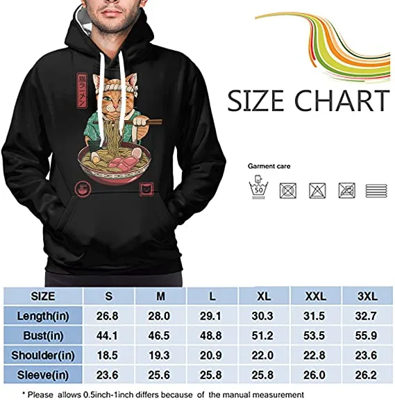 Unisex Funny Ramen Cat Graphic Casual Hooded Sweatshirts