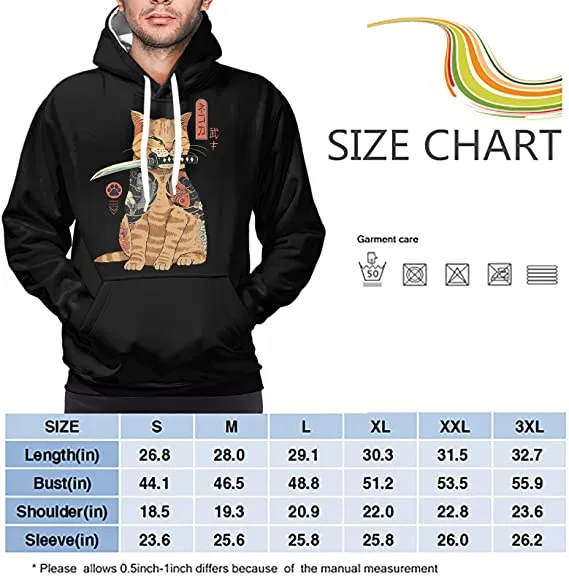 Unisex Funny Samurai Cat Graphic Casual Hooded Sweatshirts