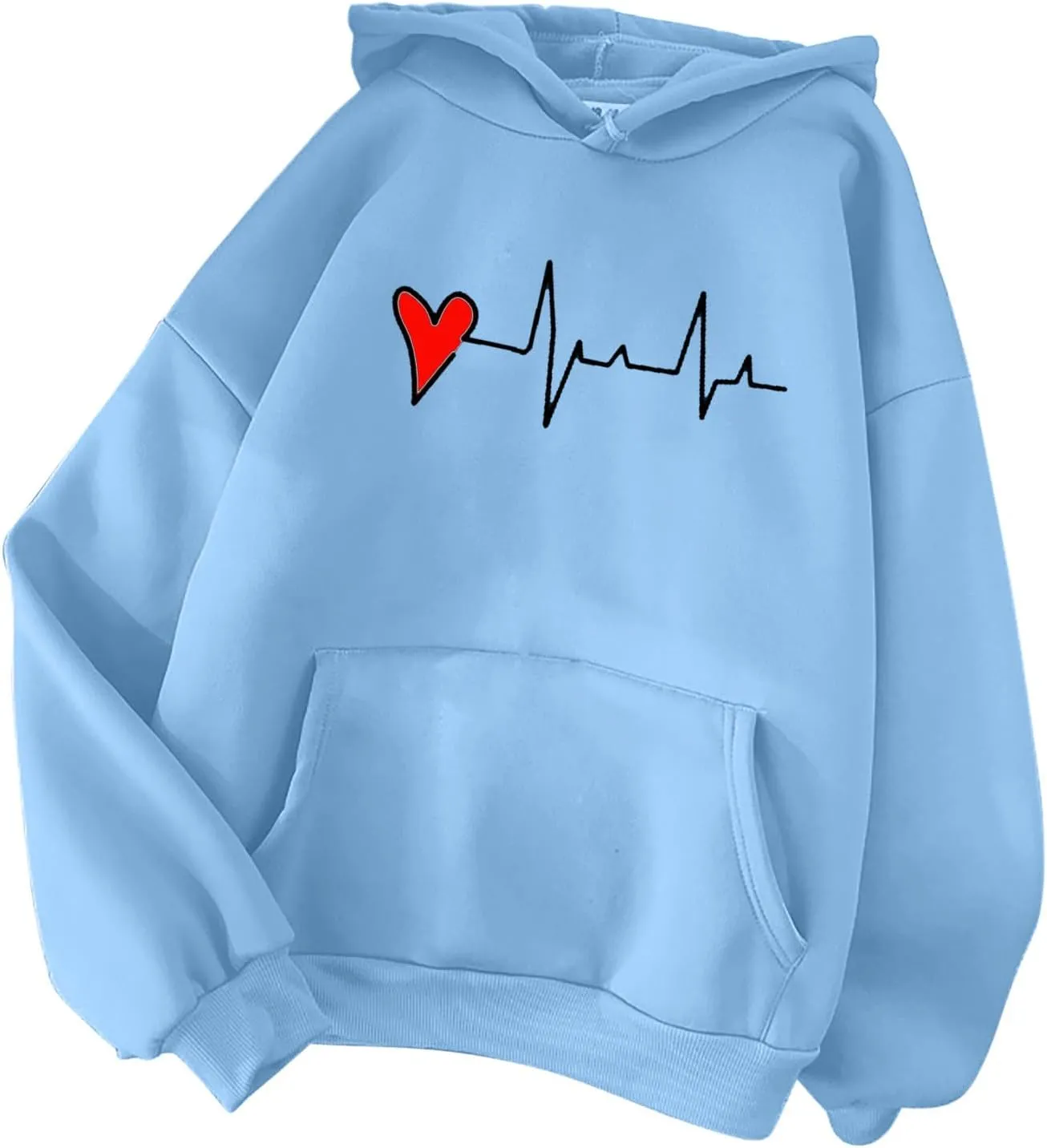 Women's Cute Heart Print Hooded Sweatshirts With Pockets Long Sleeve Hoodies Athletic Workout Pullover Y2K Clothes