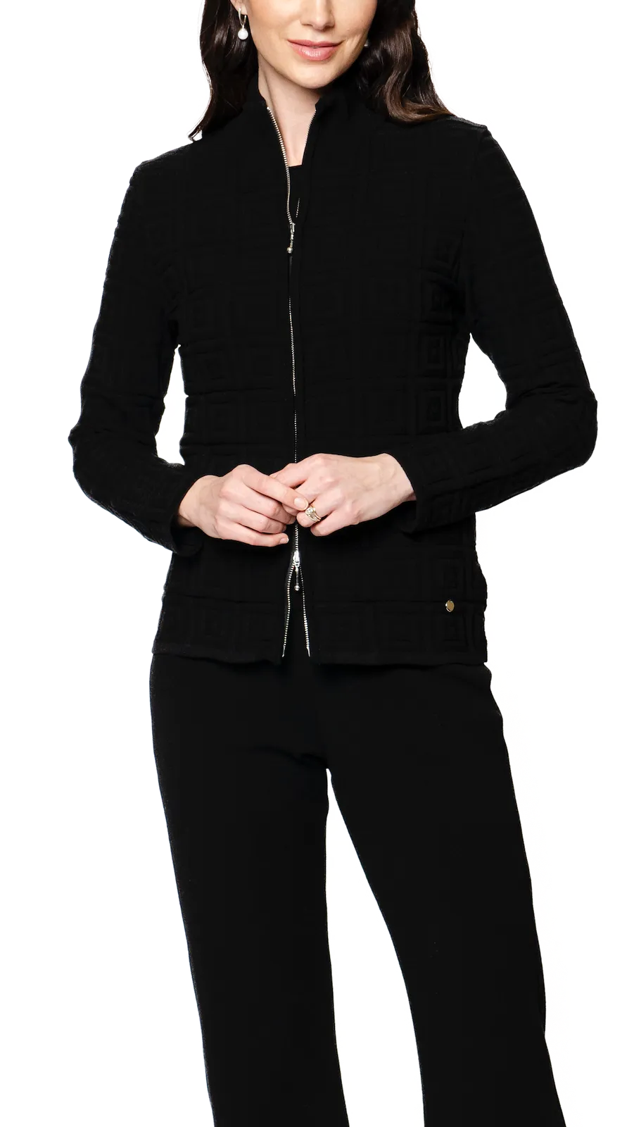 Zoe Square-Detail Knit Jacket ; Black