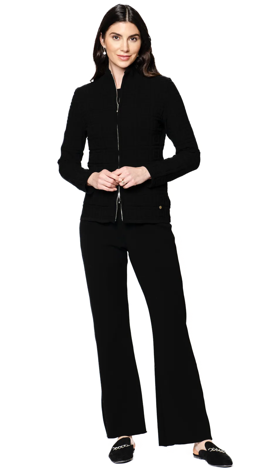 Zoe Square-Detail Knit Jacket ; Black